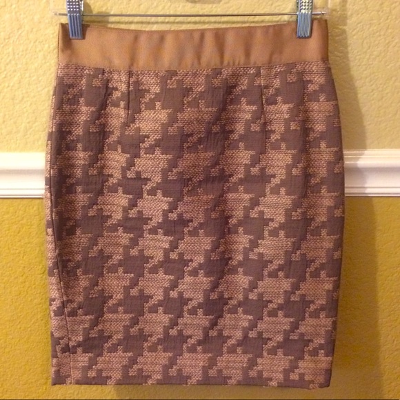 Ann Taylor LOFT Mauve Houndstooth Pencil Skirt 0 - Picture 1 of 6